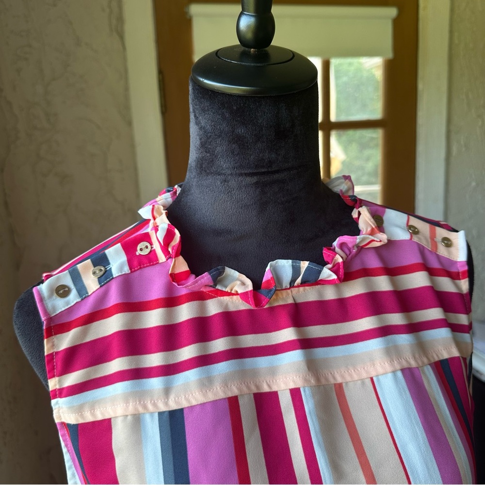 π¦ Loft Size L Pastel Summer Pinks Rainbow Stripes Sleeveless Blouse πππ - Picture 2 of 8